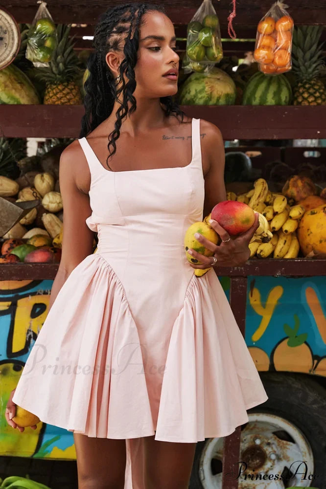 Floriane Peach Stylish Bow Mini Dress