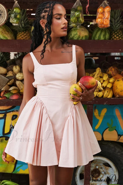 Floriane Peach Stylish Bow Mini Dress