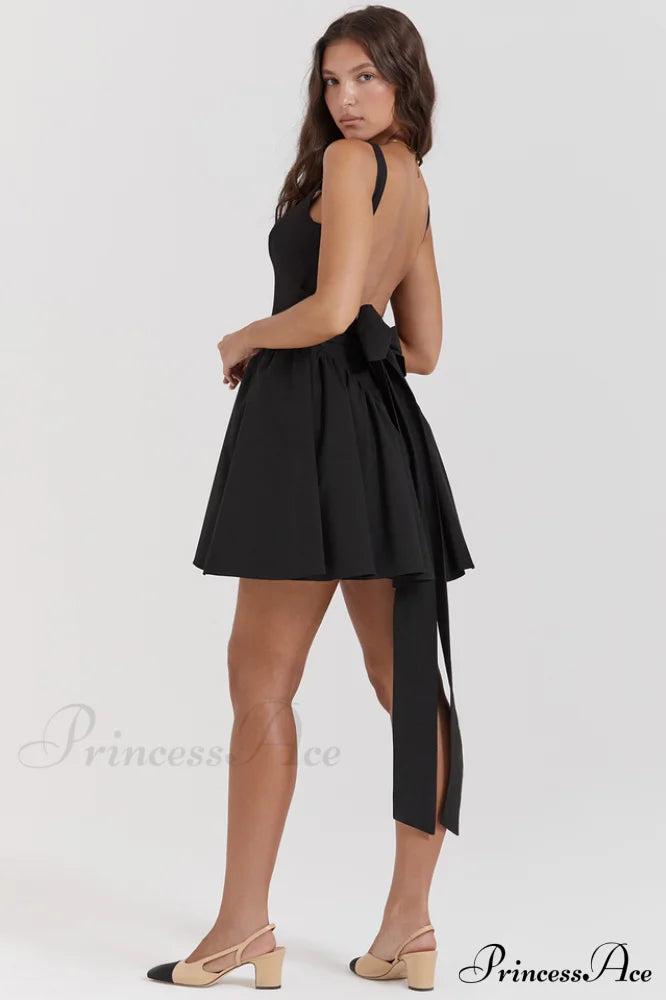 Florianne Black Stylish Bow Mini Dress