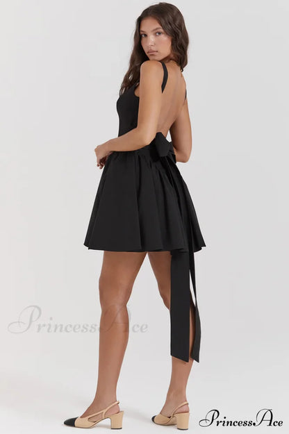 Florianne Black Stylish Bow Mini Dress