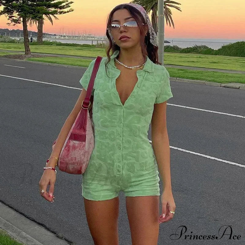 Fluffy Letter Embossed Trendy Sleeved Romper - Blue L / Green Rompers