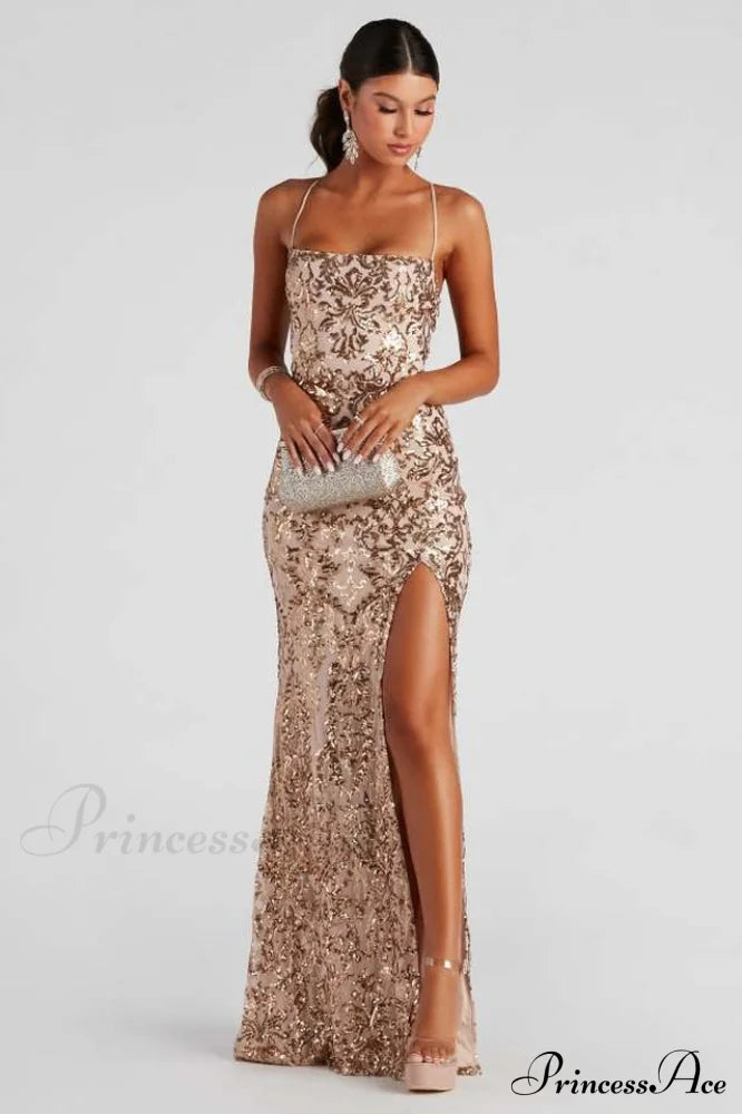 Kinsley Formal Stylish Sequin Mermaid Dress S / Gold