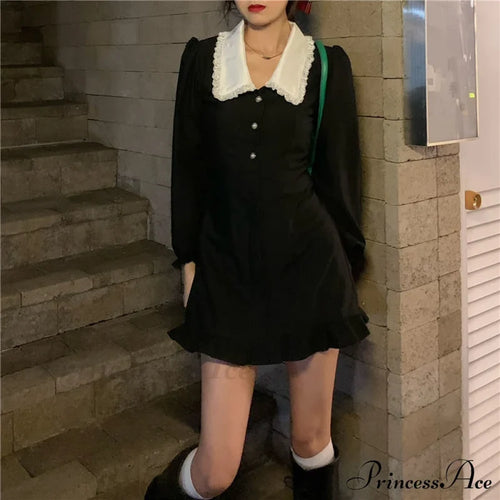 French Lace Peter Pan Modern Collar Ruffle Short Dress