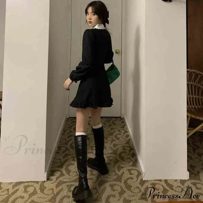 French Lace Peter Pan Modern Collar Ruffle Short Dress