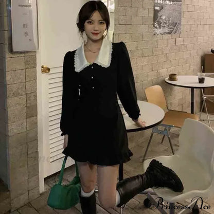 French Lace Peter Pan Modern Collar Ruffle Short Dress