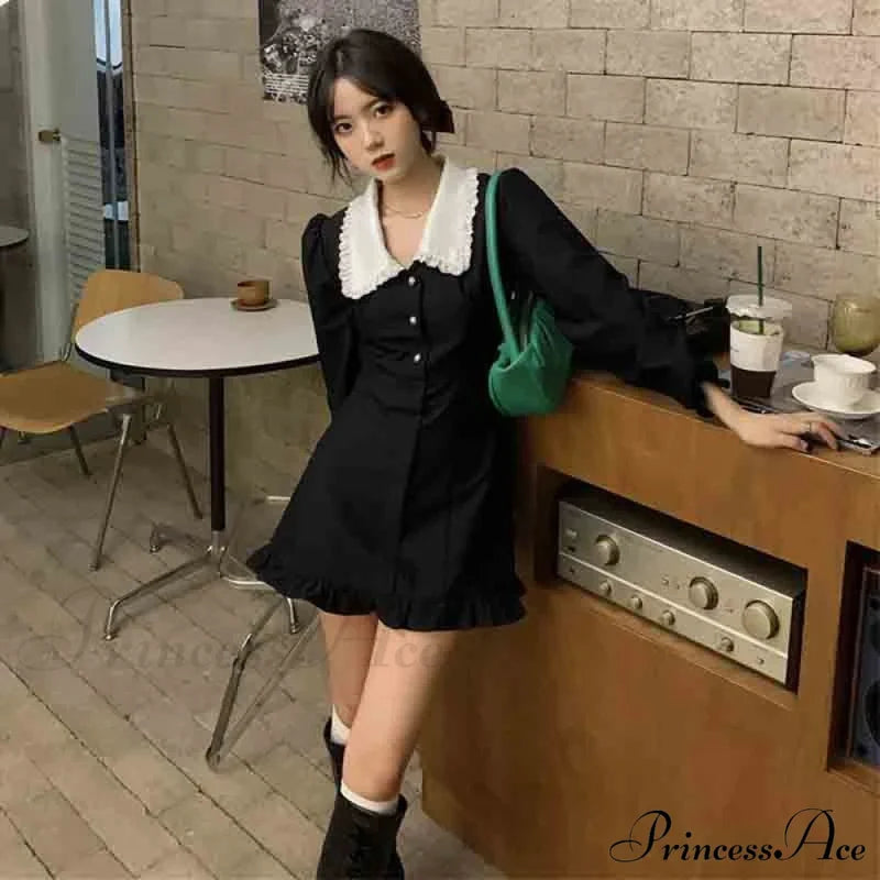 French Lace Peter Pan Modern Collar Ruffle Short Dress