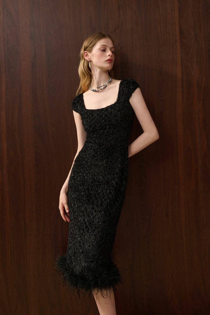 Fringed square neck dress