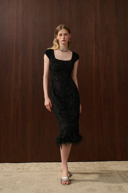 Fringed square neck dress