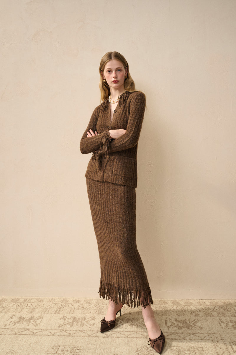 Fringed wool blend cardigan