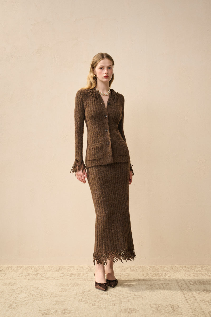 Fringed wool blend cardigan