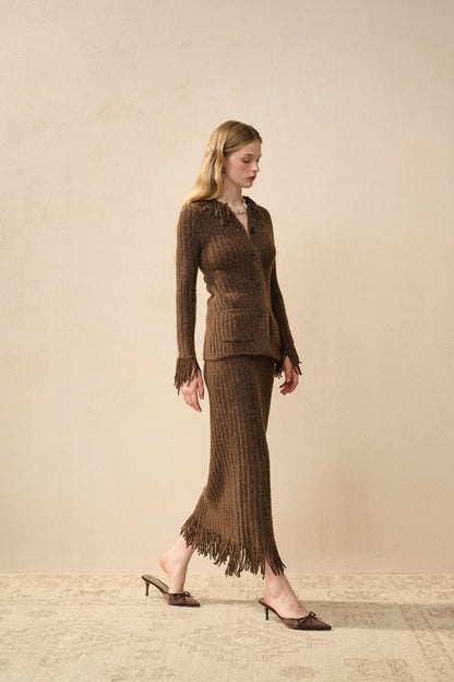 Fringed wool blend cardigan