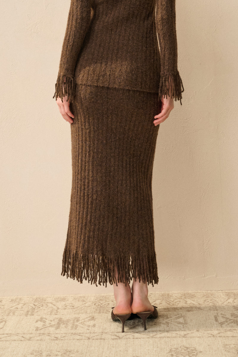 Fringed wool blend skirt