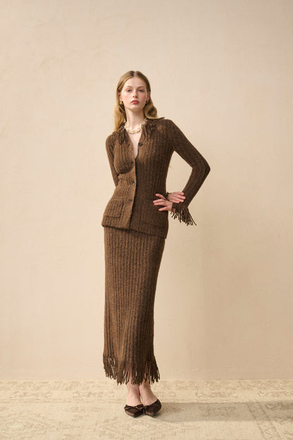 Fringed wool blend skirt