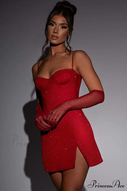 Georgia Shiny Stylish Dress With Gloves