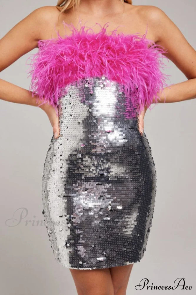 Giela Feather Stylish Sequin Mini Dress