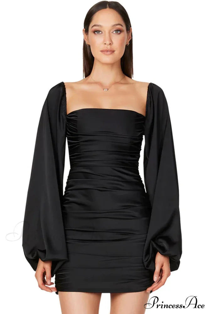 Glossy Satin Square Neck Mini Dress | Dress In Beauty