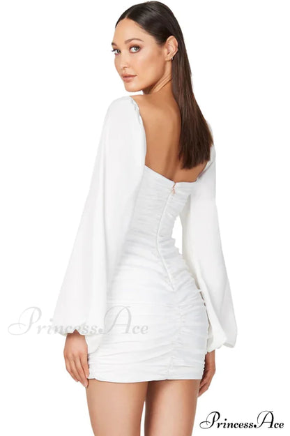 Glossy Satin Square Charming Neck Mini Dress