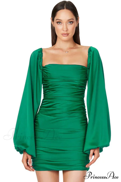 Glossy Satin Square Neck Mini Dress | Dress In Beauty
