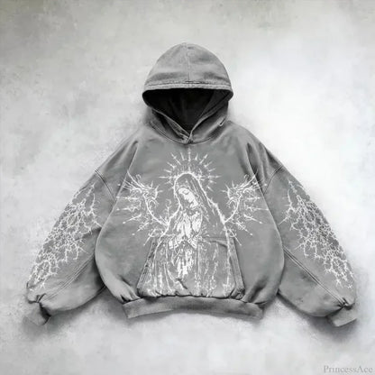 Goddess Pattern Print Hoodie grey2 / M