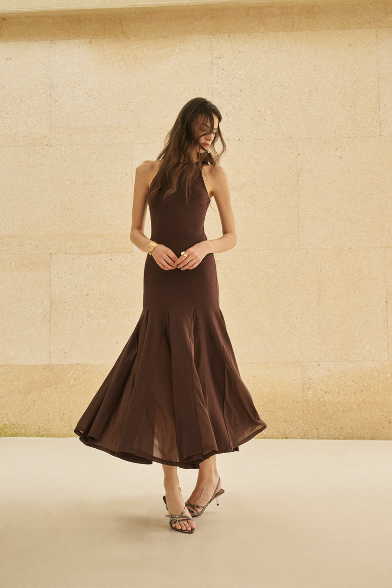 Godet-hem sleeveless maxi dress