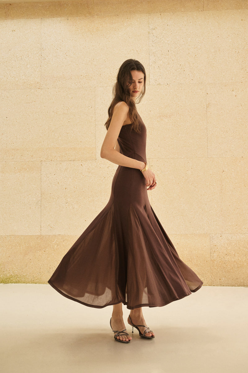 Godet-hem sleeveless maxi dress