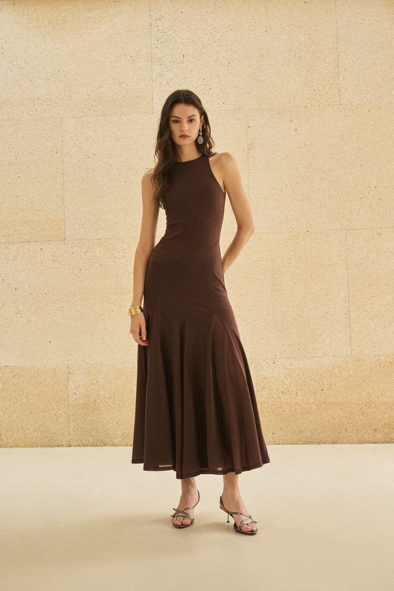 Godet-hem sleeveless maxi dress