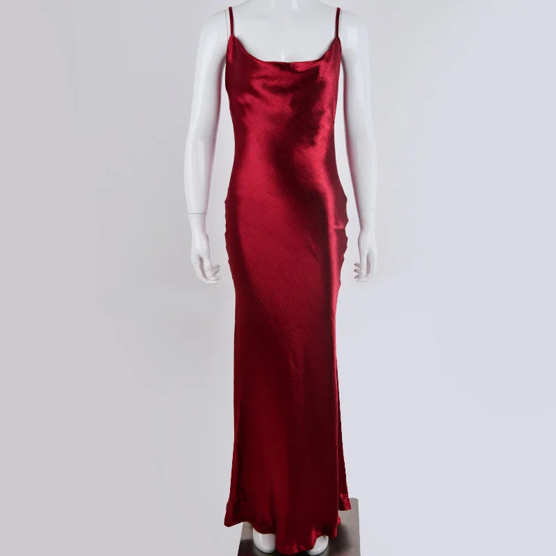 Gold Satin Spaghetti Strap Party Dress Red / S PartyDress-241208