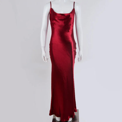 Gold Satin Spaghetti Strap Party Dress Red / S PartyDress-241208