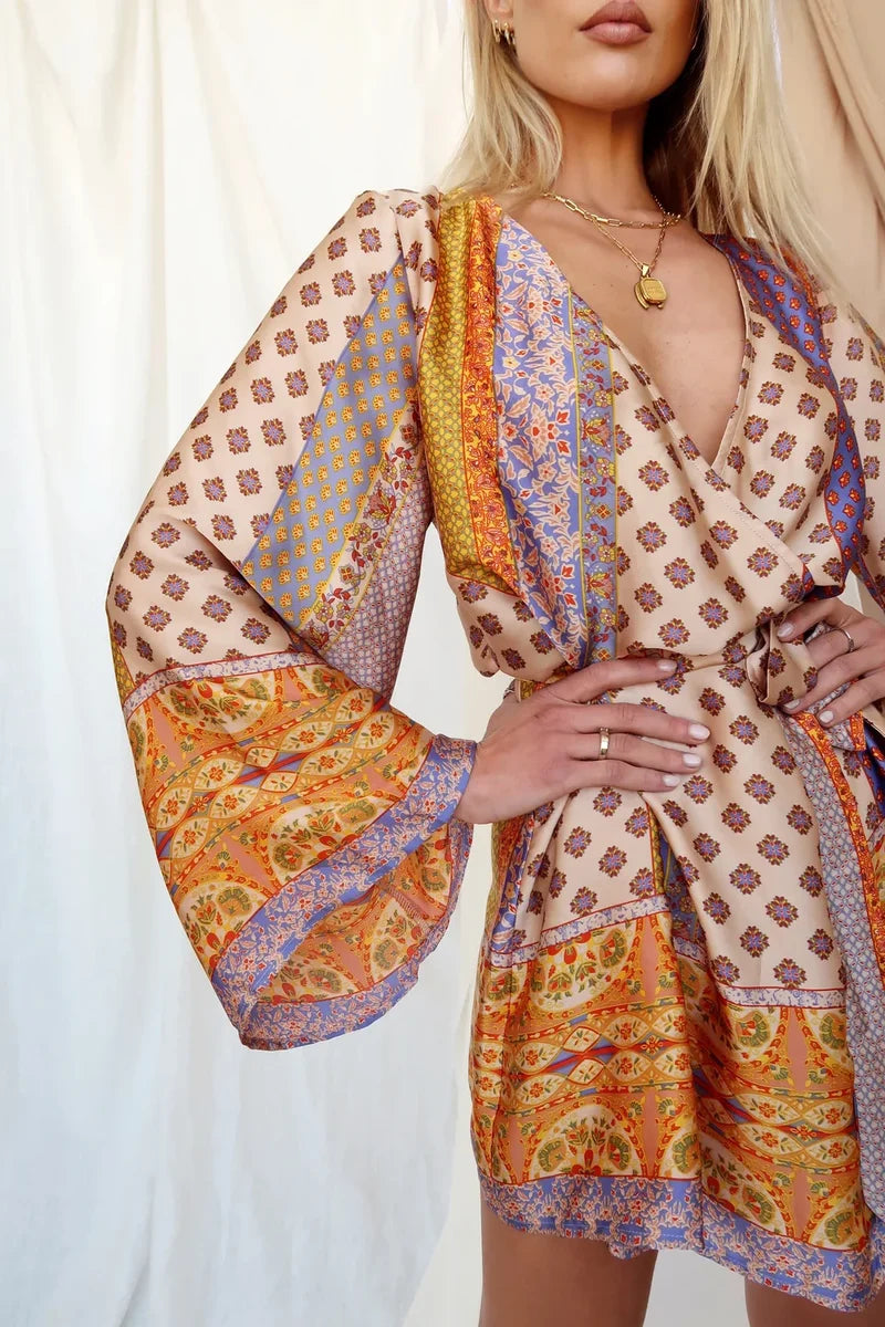 Gold Standard Multicolored Kimono Dress paired with complementary accessories for a polished look.