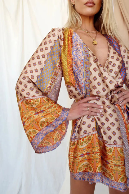 Gold Standard Multicolored Kimono Dress paired with complementary accessories for a polished look.