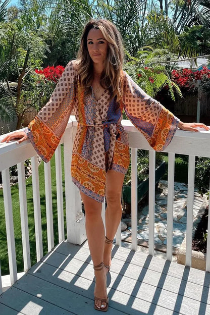 Gold Standard Multicolored Kimono Dress shown in a complementary styling arrangement.