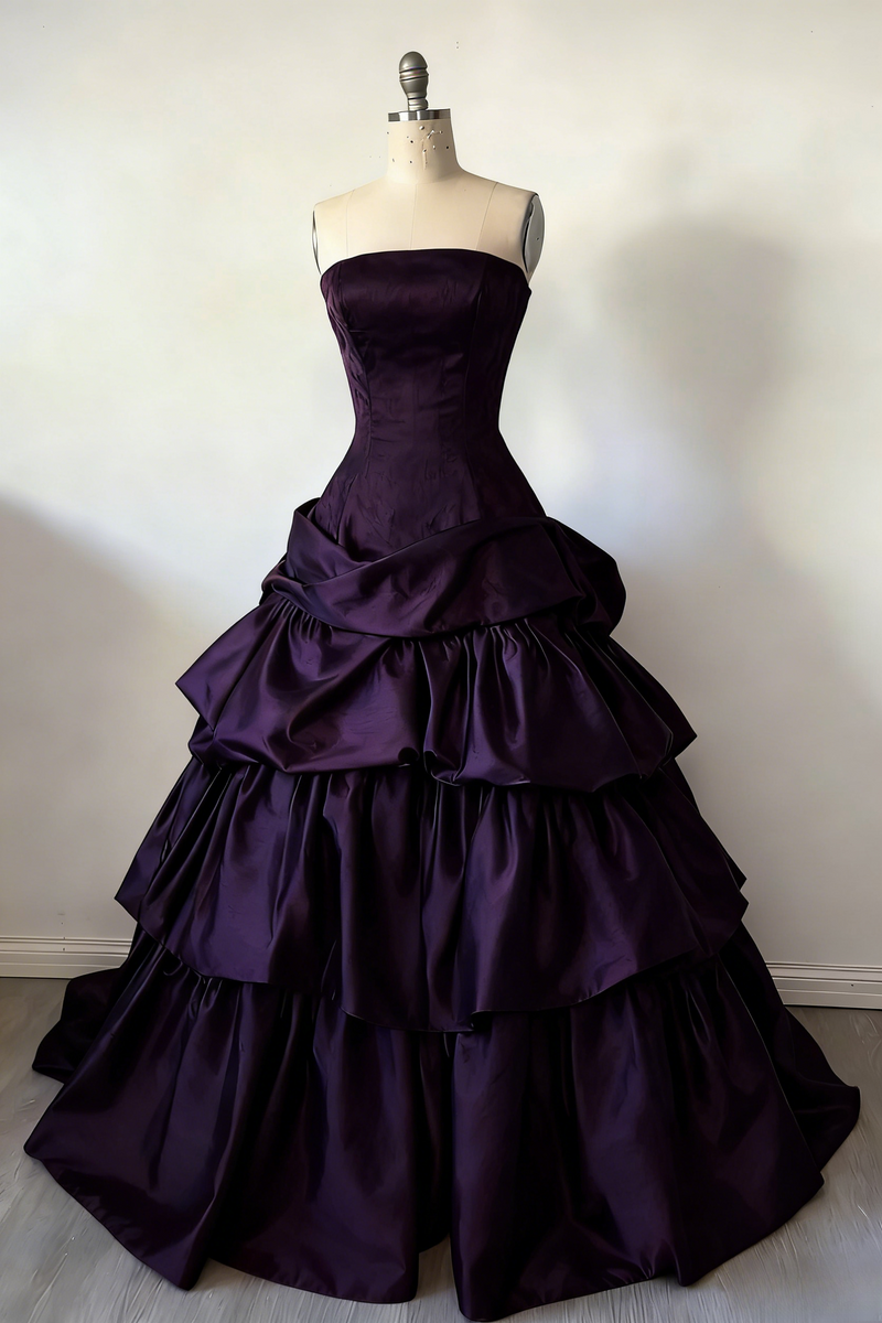 Gorgeous A-Line Burgundy Prom Dress Satin Strapless Long Evening Dress Sleeveless Birthday Dress