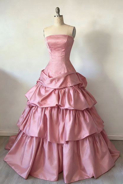 Gorgeous A-Line Burgundy Prom Dress Satin Strapless Long Evening Dress Sleeveless Birthday Dress