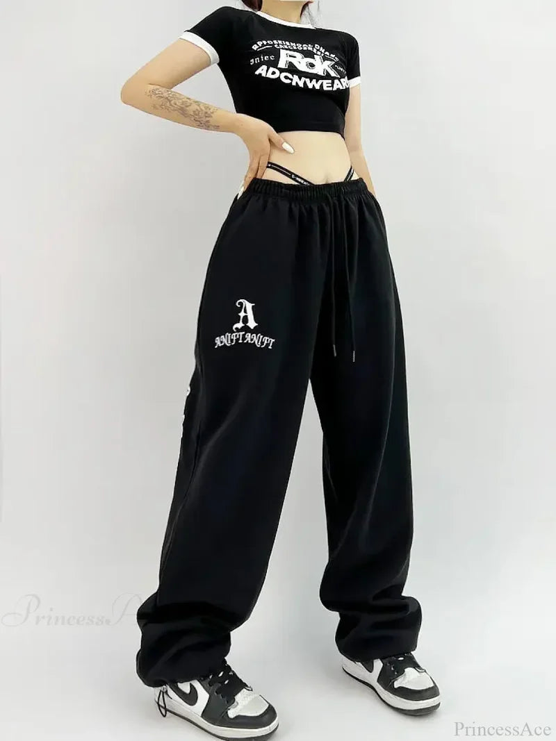 Gothic Hip Hop Grunge Black Jogging Pants