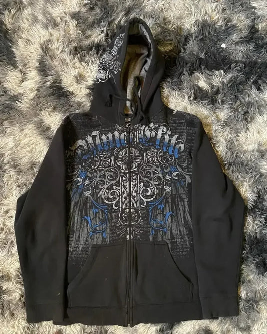 Gothic Letter Print Fall Hoodie black 3 / S