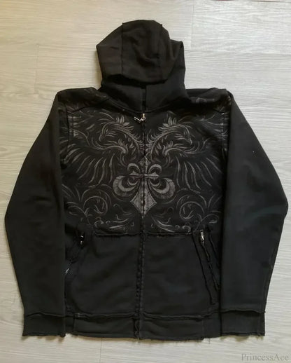 Gothic Letter Print Fall Hoodie black 8 / S