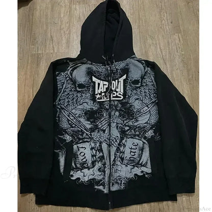 Gothic Letter Print Fall Hoodie black 6 / S