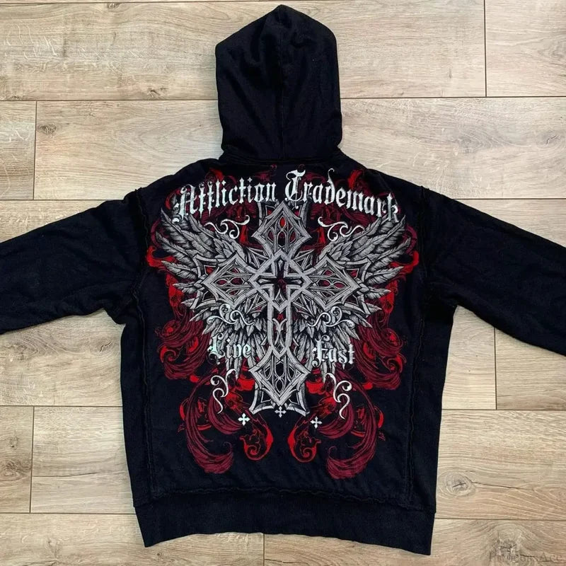 Gothic Long Sleeve Zipper Hoodie black 3 / M