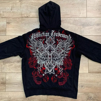 Gothic Long Sleeve Zipper Hoodie black 3 / M