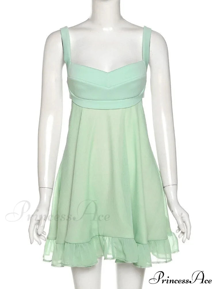Green Frill Stylish Mini Dress Dresses
