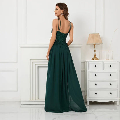 Green Off Shoulder Tassel Sequin Evening Dress Sexy Cross Back Christmas Party Dresses-L