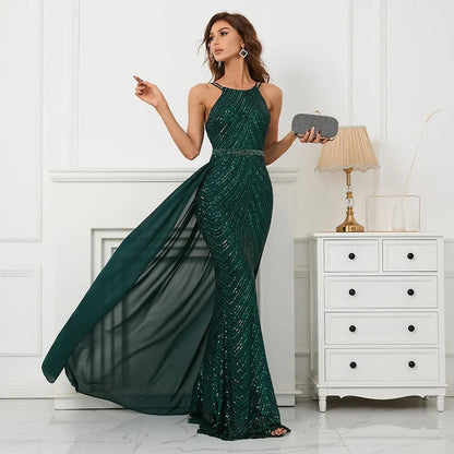 Green Off Shoulder Tassel Sequin Evening Dress Sexy Cross Back Christmas Party Dresses-L