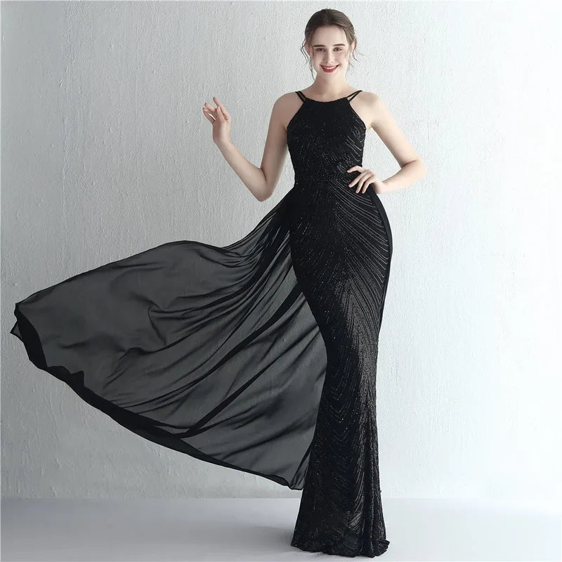 Green Off Shoulder Tassel Sequin Evening Dress Sexy Cross Back Christmas Party Black / 2 Dresses-L