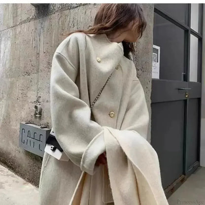 Grey Wool Loose-Fit Fleece Overcoat