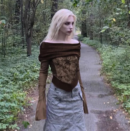 Grunge Sexy T-shirt Flare Sleeve Sweater