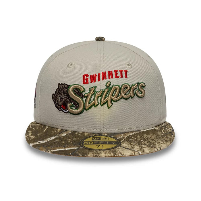 Pictured is this MiLB Hometown Gwinnett Stripers Sidepatch 59FIFTY Fitted cap in Beige. 3