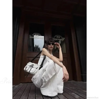 Gyaru White Cargo Jeans Wide Leg Pants