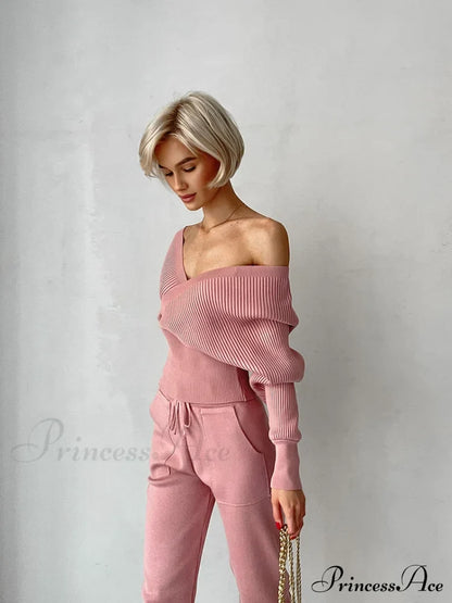 Hala Elegant Knitted Set Pink / One Size