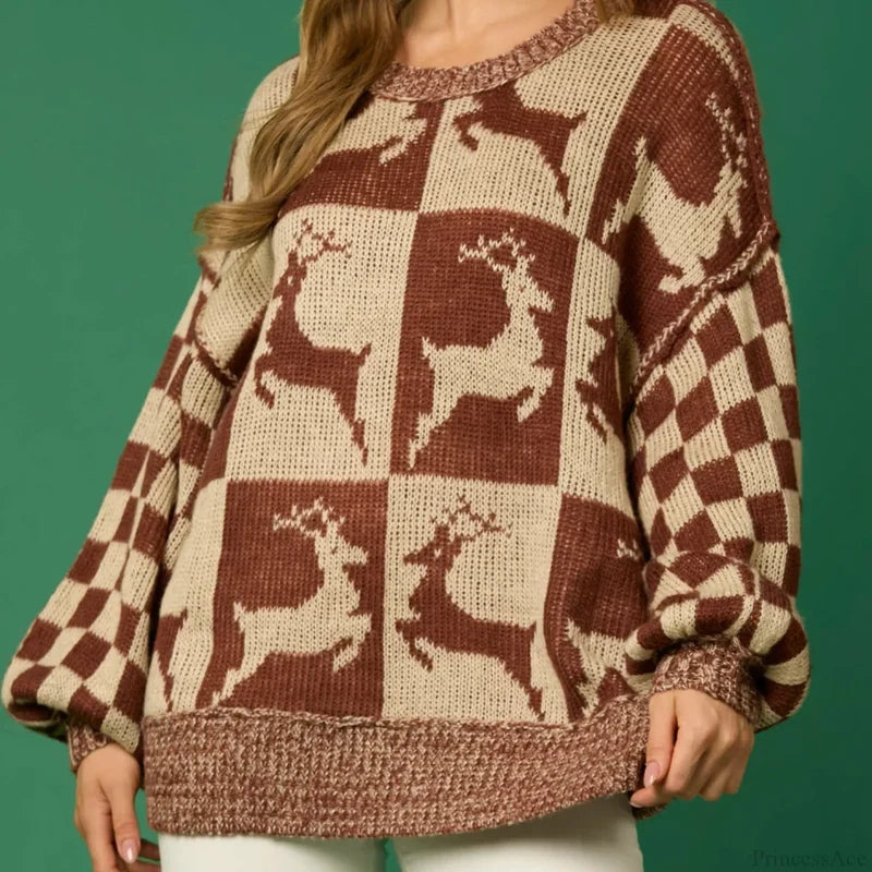Halloween Christmas Round Neck Long Sleeve Aesthetic Gingerbread Loose Sweater Sweaters-L