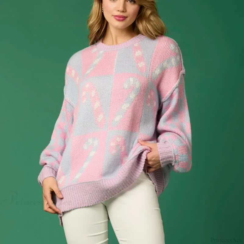 Halloween Christmas Round Neck Long Sleeve Aesthetic Gingerbread Loose Sweater Pink / S Sweaters-L